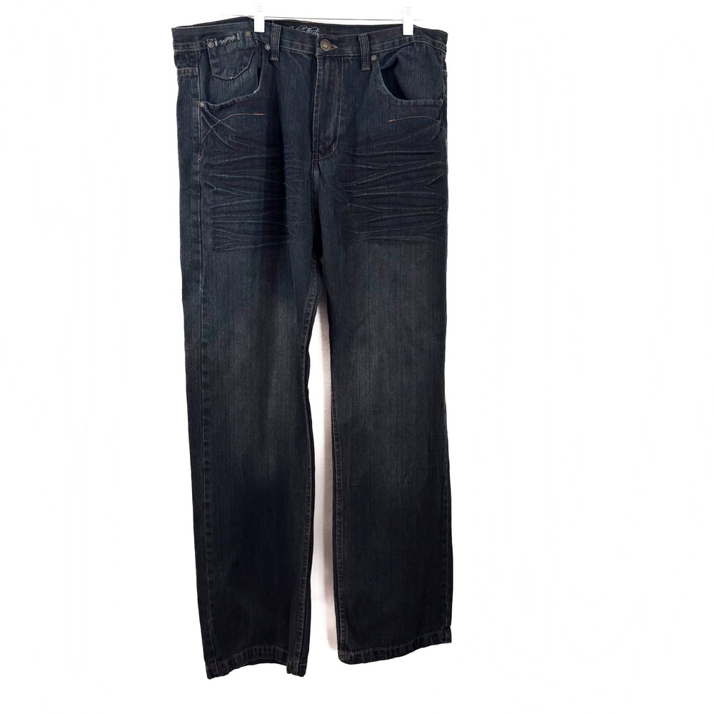 Indigo Thirty Denim Jeans Relaxed Fit Dark Wash Distressed Look W38 L32